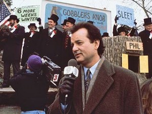 Bill Murray plays a weatherman who keeps reliving Groundhog Day over and over again.