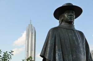 Statue of rocker Stevie Ray Vaughan in Austin, Texas.