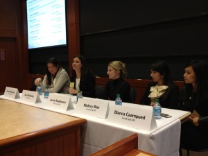 Laurie Ruettimann, third from right, speaking at Harvard Business School